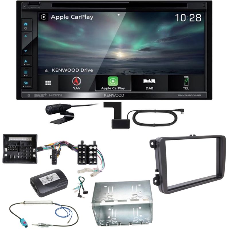 Kenwood DNX-5190DABS Navi Carplay MP3 CD Einbauset für Tiguan Amarok Caddy Jetta