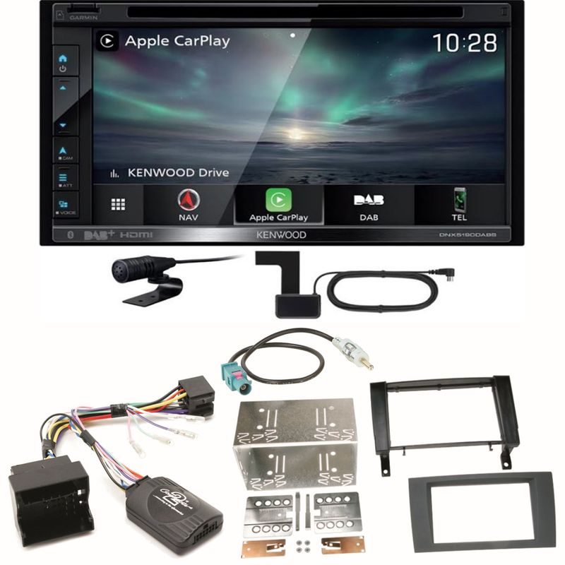 Kenwood DNX-5190DABS Navi CarPlay USB CD Einbauset für Mercedes SLK R171 ab 2008