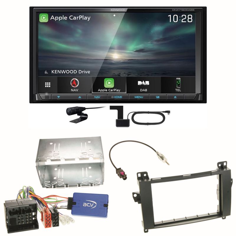 Kenwood DNX-7190DABS Android Auto CD Einbauset für Mercedes A W169 B Klasse W245