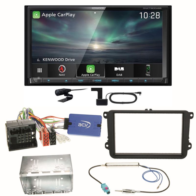 Kenwood DNX-7190DABS Android Auto DVD Einbauset für Seat Alhambra Altea XL Leon