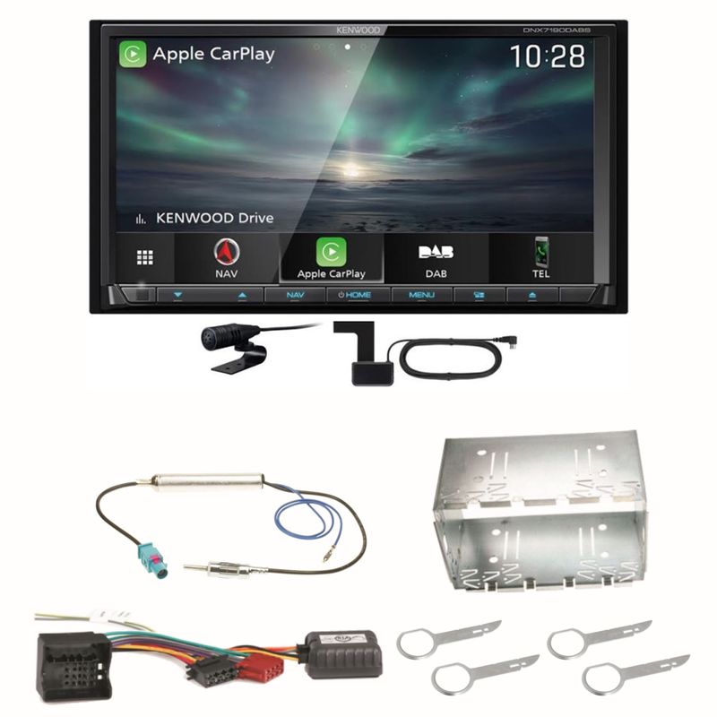 Kenwood DNX-7190DABS Android Auto Carplay DAB+ USB CD Einbauset für Fox Polo 9N3