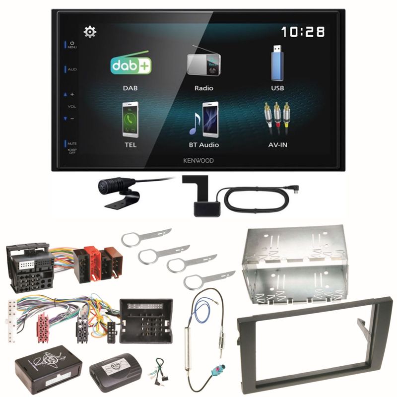 Kenwood DMX-125DAB Bluetooth USB MP3 DAB+ Einbauset für Audi A4 B6 B7 Seat Exeo Kenwood DMX-125DAB Bluetooth USB MP3 DAB+ Einbauset für Audi A4 B6 B7 Seat Exeo