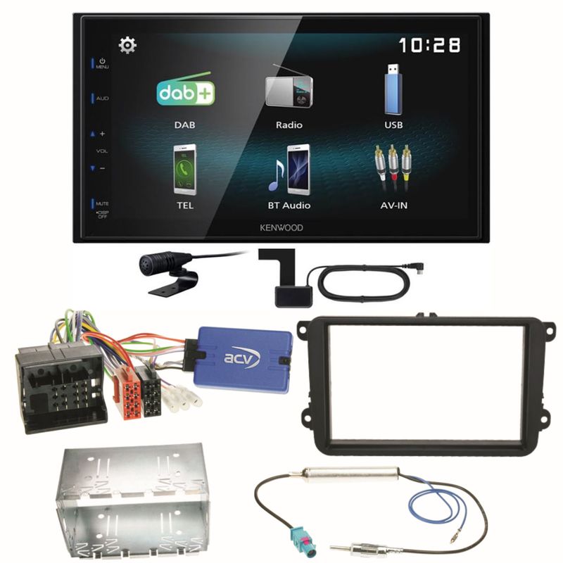 Kenwood DMX-125DAB Bluetooth MP3 DAB+ Einbauset für Seat Alhambra Altea XL Leon