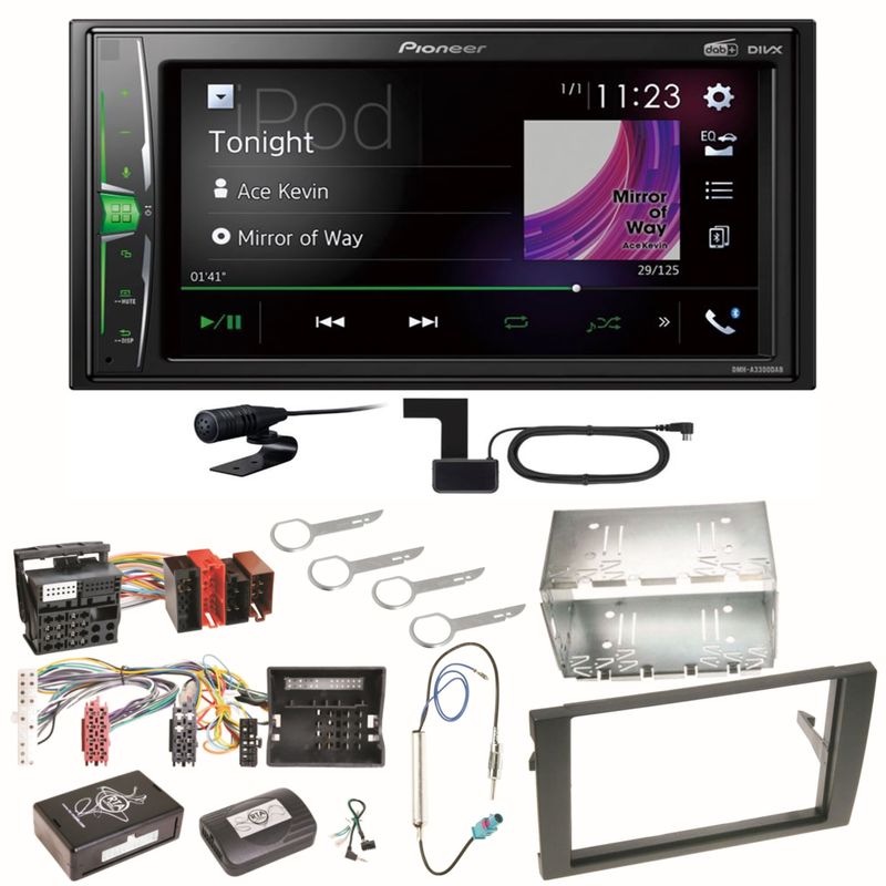 Pioneer DMH-A3300DAB Bluetooth USB DAB+ Einbauset für Audi A4 B6 B7 Seat Exeo Pioneer DMH-A3300DAB Bluetooth USB DAB+ Einbauset für Audi A4 B6 B7 Seat Exeo