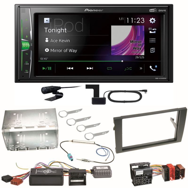 Pioneer DMH-A3300DAB Bluetooth USB DAB+ Einbauset für Seat Exeo Audi A4 B6 B7 Pioneer DMH-A3300DAB Bluetooth USB DAB+ Einbauset für Seat Exeo Audi A4 B6 B7