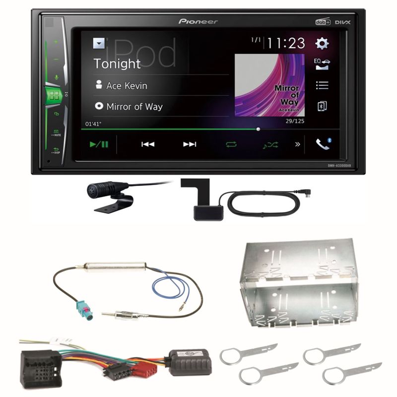 Pioneer DMH-A3300DAB Bluetooth MP3 Digitalradio USB Einbauset für Fox Polo 9N3 Pioneer DMH-A3300DAB Bluetooth MP3 Digitalradio USB Einbauset für Fox Polo 9N3