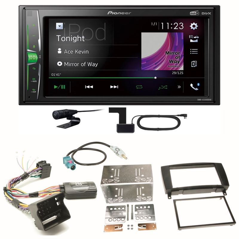 Pioneer DMH-A3300DAB Bluetooth DAB+ USB Einbauset für Mercedes CLK W209 Facelift Pioneer DMH-A3300DAB Bluetooth DAB+ USB Einbauset für Mercedes CLK W209 Facelift