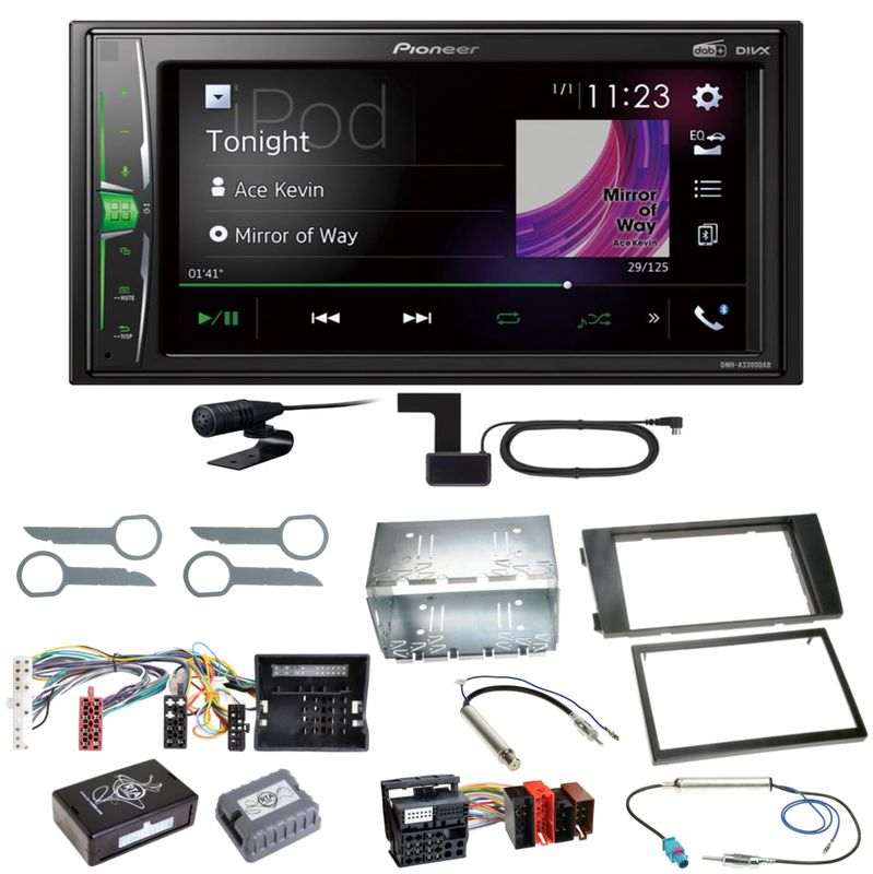 Pioneer DMH-A3300DAB Bluetooth MP3 USB DAB+ Einbauset für Audi A6 4B Facelift Pioneer DMH-A3300DAB Bluetooth MP3 USB DAB+ Einbauset für Audi A6 4B Facelift