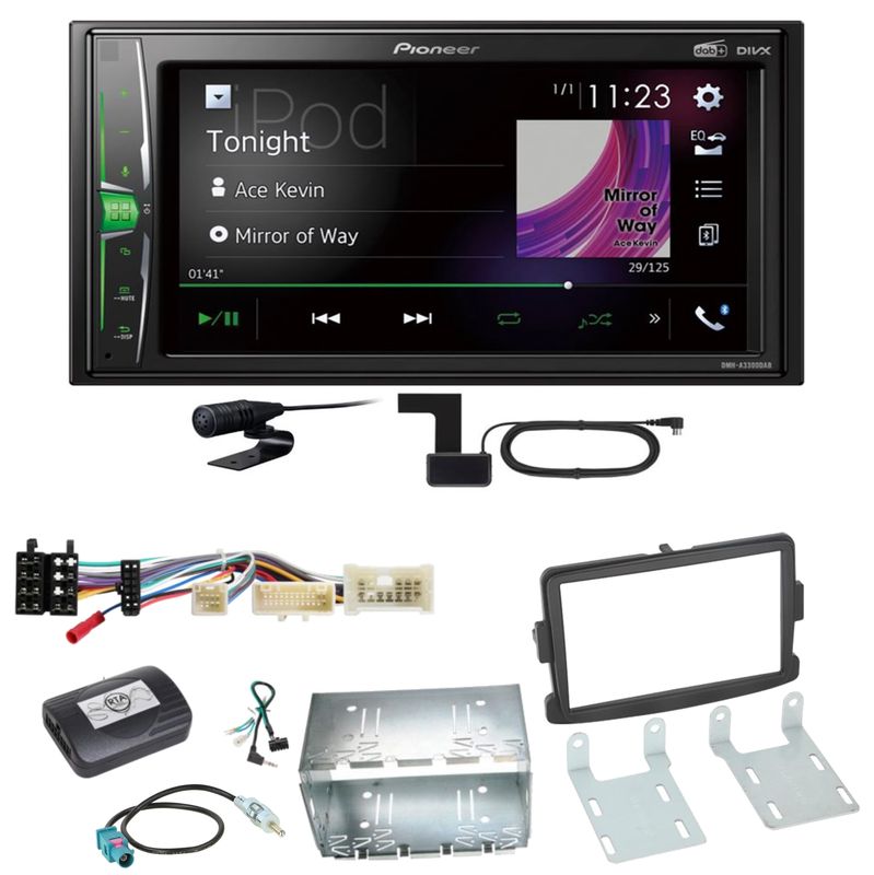 Pioneer DMH-A3300DAB Bluetooth Autoradio DAB+ Einbauset für Dacia Dokker Sandero Pioneer DMH-A3300DAB Bluetooth Autoradio DAB+ Einbauset für Dacia Dokker Sandero