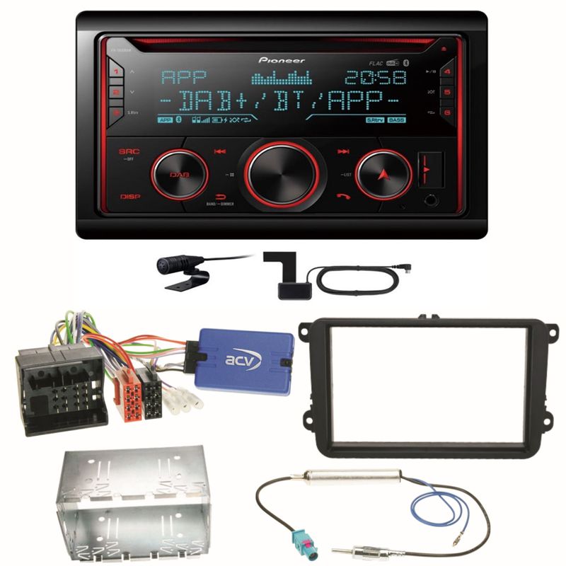 Pioneer FH-S820DAB DAB+ Bluetooth USB Einbauset für Golf 5 6 Passat 3C B7 Touran