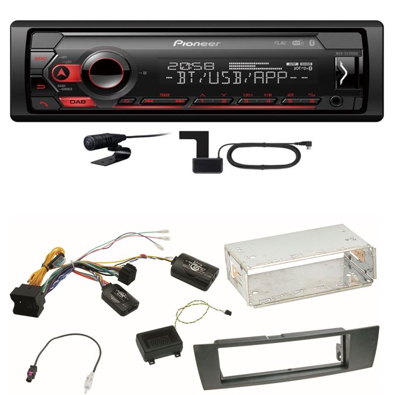 Pioneer MVH-S420DAB Bluetooth USB Autoradio Einbauset für BMW E90 E91 E92 E93