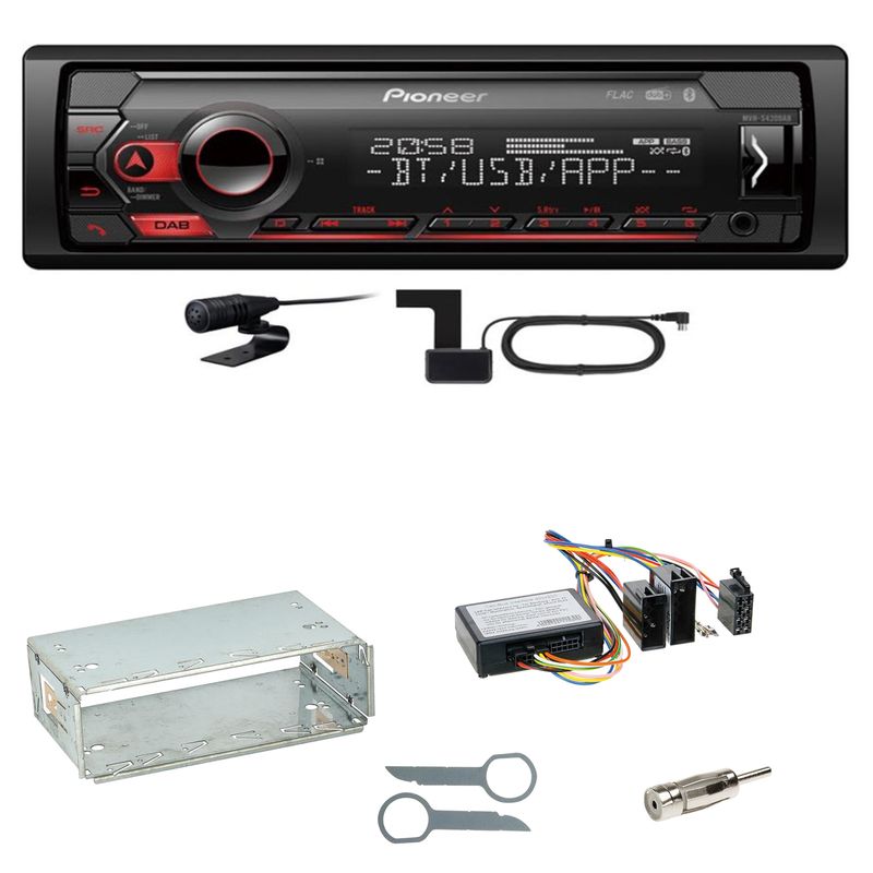Pioneer MVH-S420DAB Bluetooth DAB+ AUX MP3 Einbauset für Mercedes W210 ab 08/99 Pioneer MVH-S420DAB Bluetooth DAB+ AUX MP3 Einbauset für Mercedes W210 ab 08/99