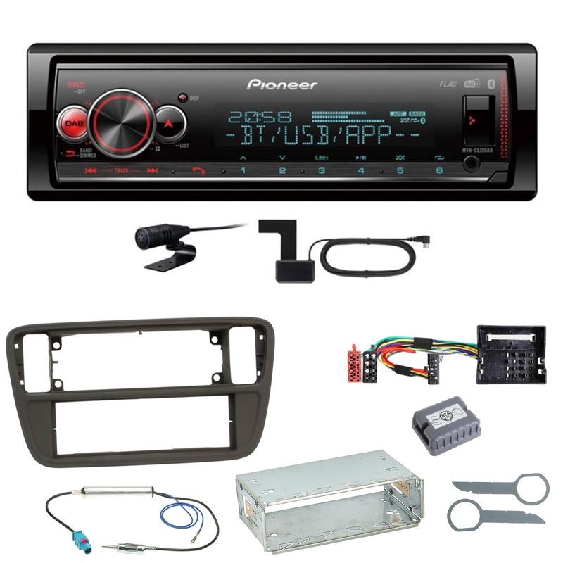 Pioneer MVH-S520DAB USB FLAC Digitalradio Einbauset für Up Seat Mii Skoda Citigo Pioneer MVH-S520DAB USB FLAC Digitalradio Einbauset für Up Seat Mii Skoda Citigo