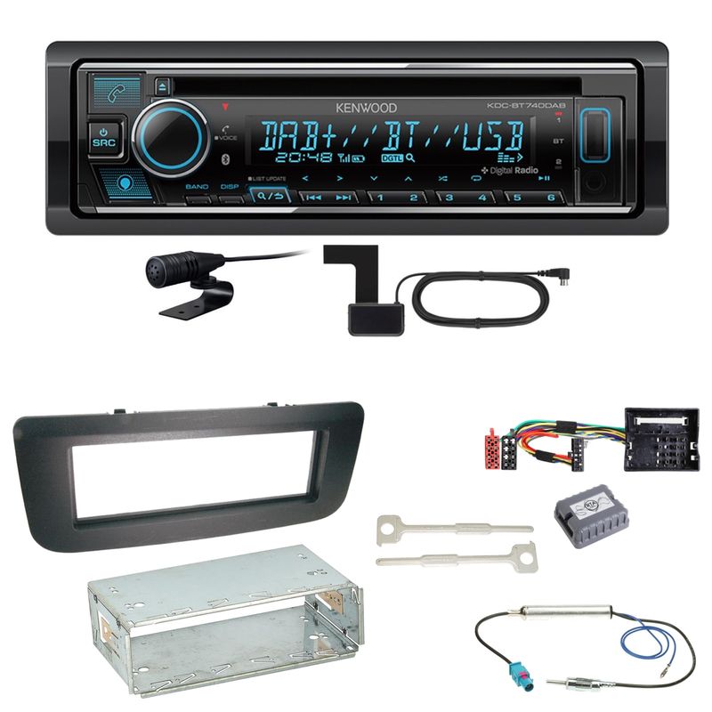 Kenwood KDC-BT740DAB Digitalradio Bluetooth Einbauset für Skoda Fabia 2 Roomster
