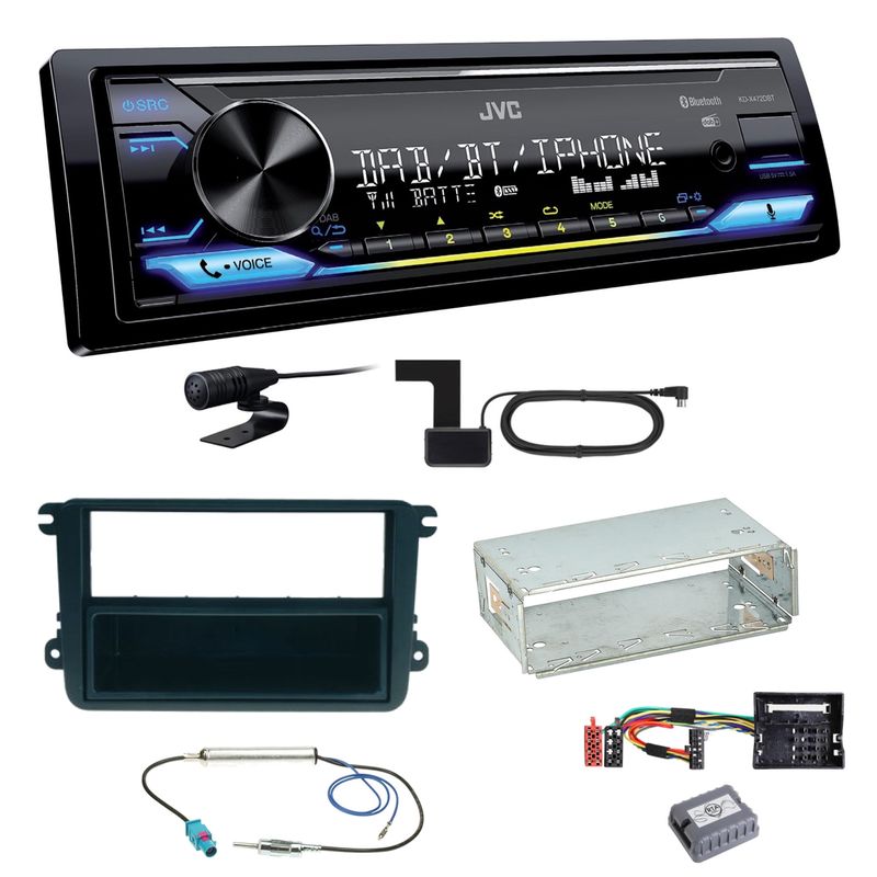 JVC KD-X472DBT Digitalradio USB MP3 Einbauset für Beetle Jetta Sharan Tiguan T5