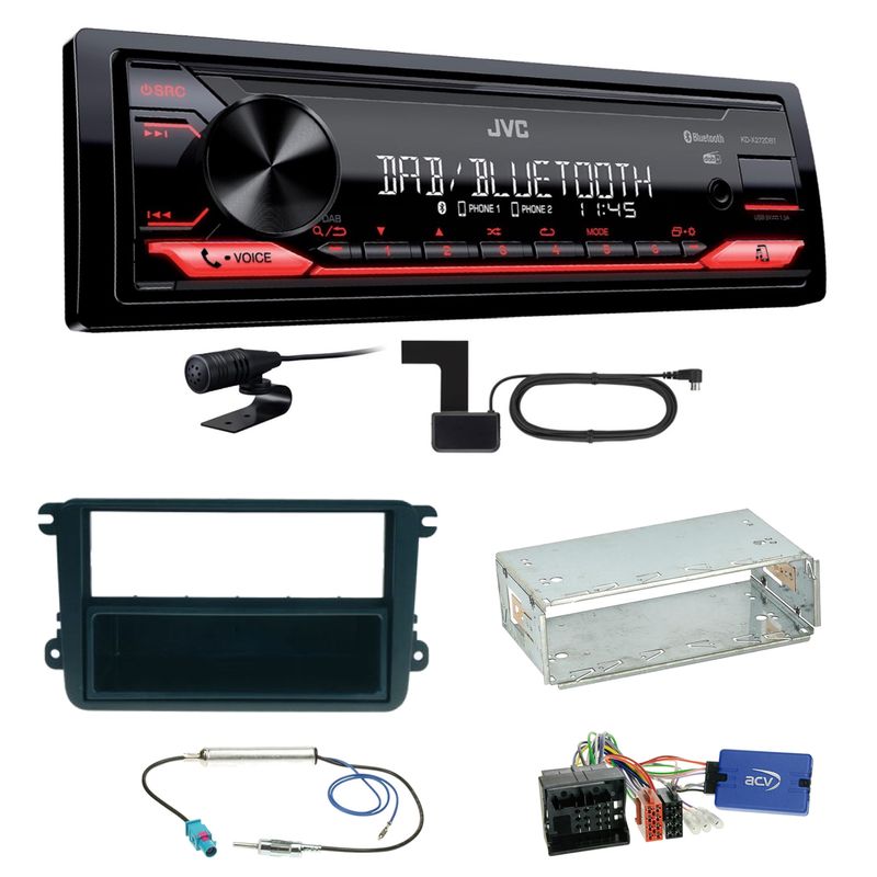 JVC KD-X272DBT DAB+ Bluetooth FLAC Einbauset für Seat Leon Alhambra Altea XL