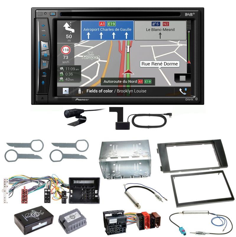Pioneer AVIC-Z730DAB Navigation Bluetooth CD Einbauset für Audi A6 4B Facelift