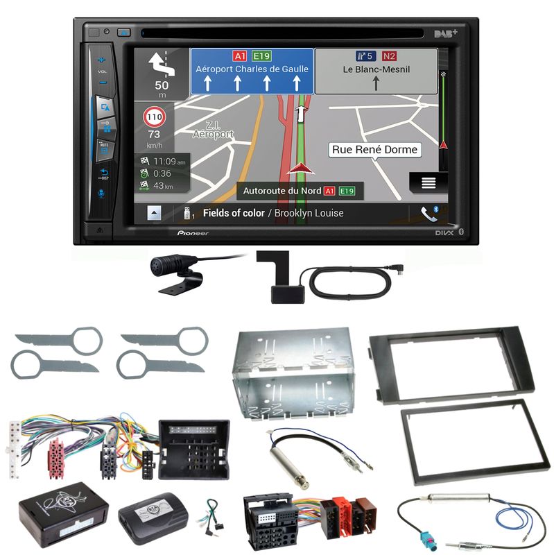 Pioneer AVIC-Z730DAB Navigation Bluetooth CD Einbauset für Audi A6 4B Facelift