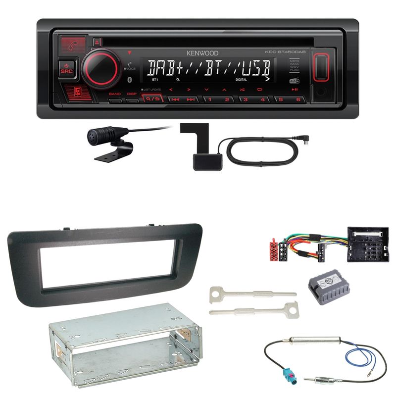 Kenwood KDC-BT450DAB Bluetooth Digitalradio Einbauset für Skoda Fabia 2 Roomster