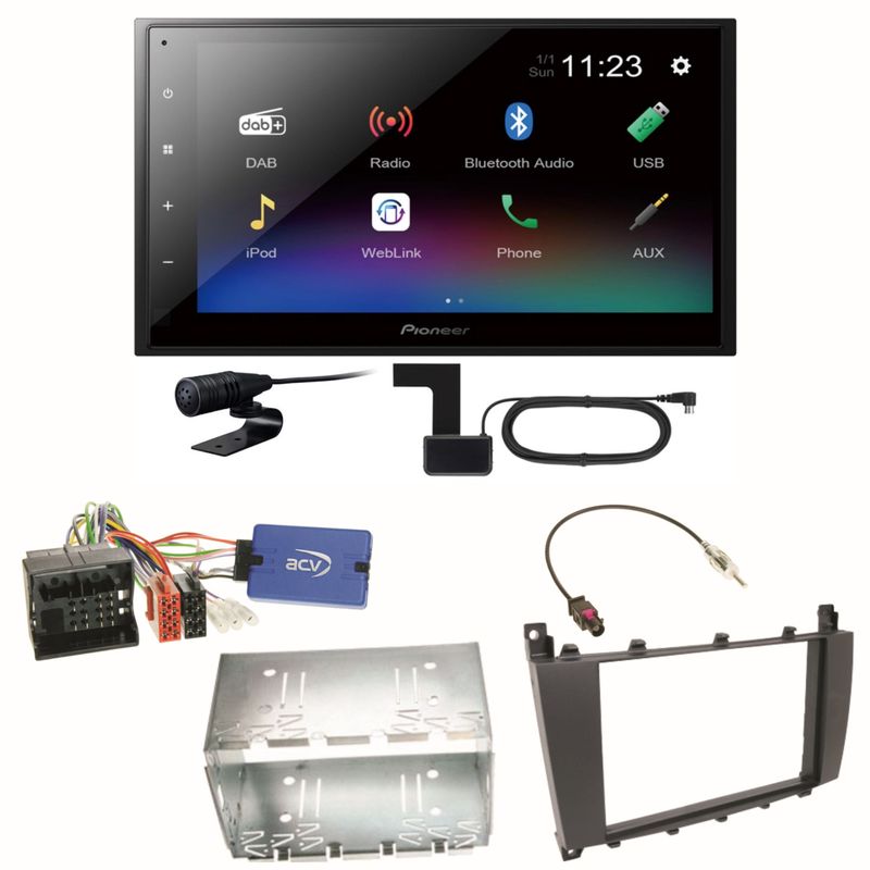 Pioneer DMH-A340DAB Digitalradio Bluetooth Einbauset für Mercedes C-Klasse W203 CLC CL203 S203