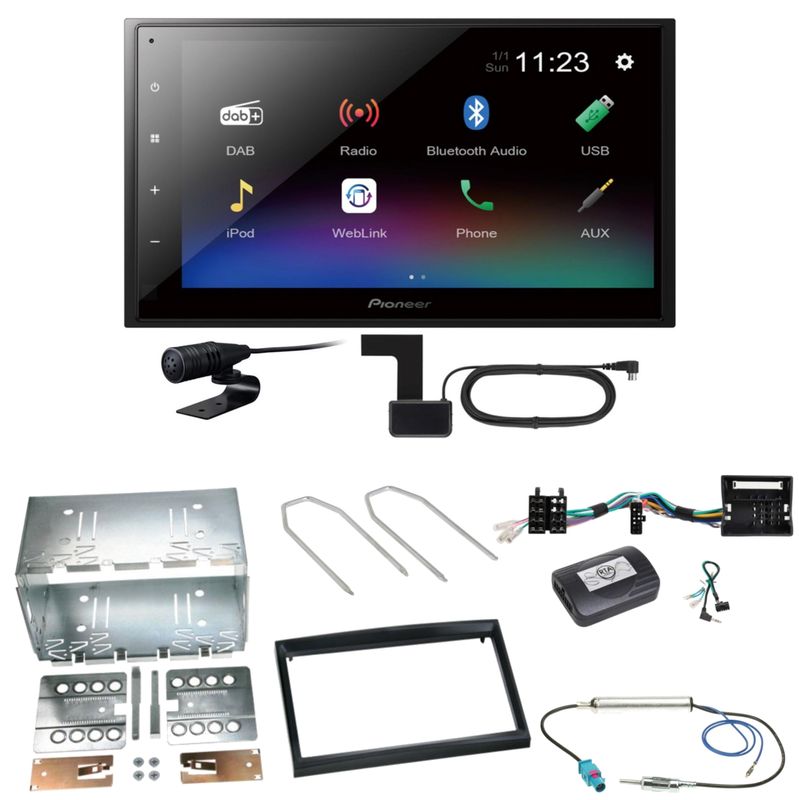 Pioneer DMH-A340DAB DAB+ Bluetooth Einbauset für Peugeot 207 307 Partner Expert