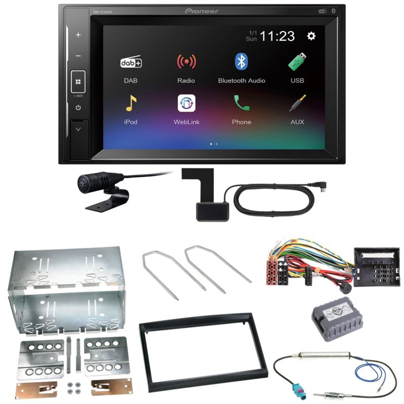Pioneer DMH-A240DAB DAB+ Bluetooth Einbauset für Peugeot 207 307 Partner Expert