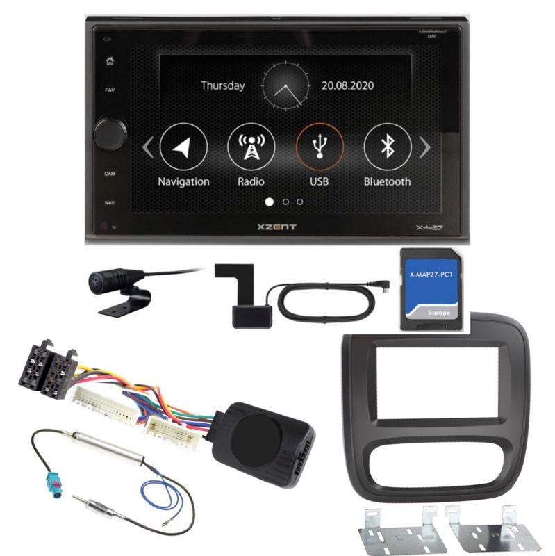 XZENT X-427 Bluetooth Autoradio MP3 DAB+ Navigation Einbauset für Opel Vivaro B