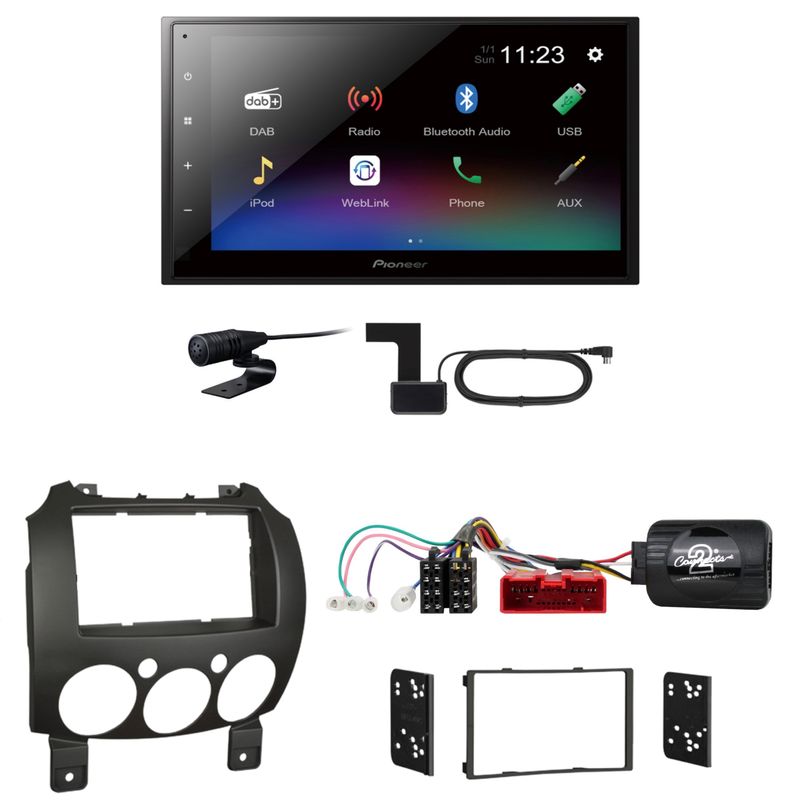 Pioneer DMH-A340DAB USB Bluetooth MP3 Bluetooth Einbauset für Mazda 2 2008-2014 Pioneer DMH-A340DAB USB Bluetooth MP3 Bluetooth Einbauset für Mazda 2 2008-2014