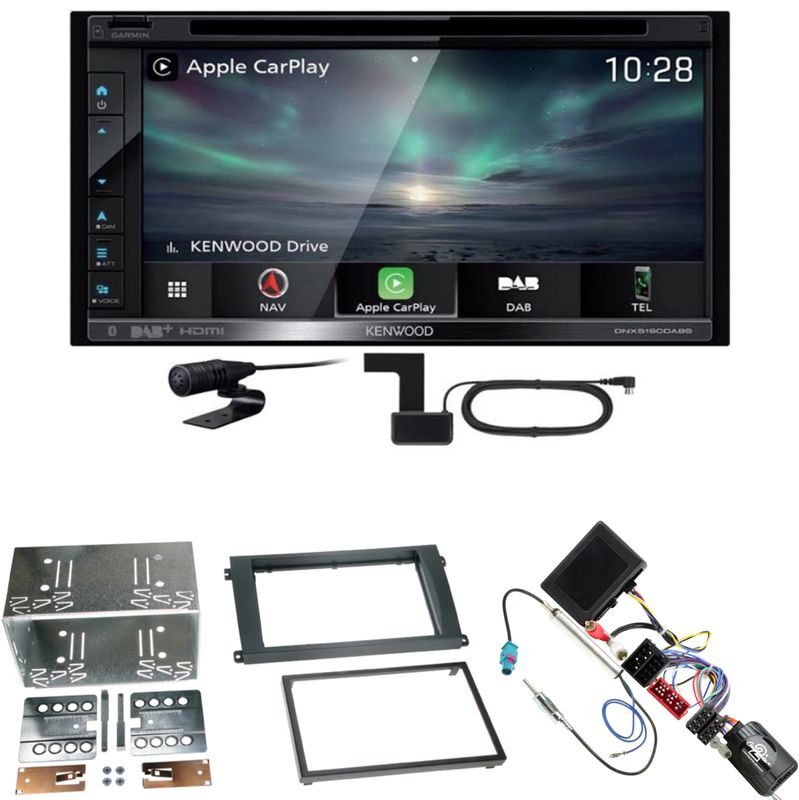 Kenwood DNX-5190DABS CarPlay Navigation Einbauset für Porsche Cayenne bis 2006