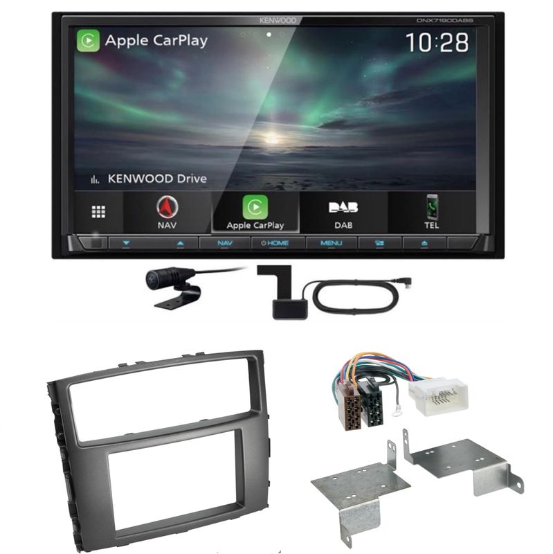 Kenwood DNX-7190DABS CarPlay USB MP3 Einbauset für Mitsubishi Pajero bis 2014