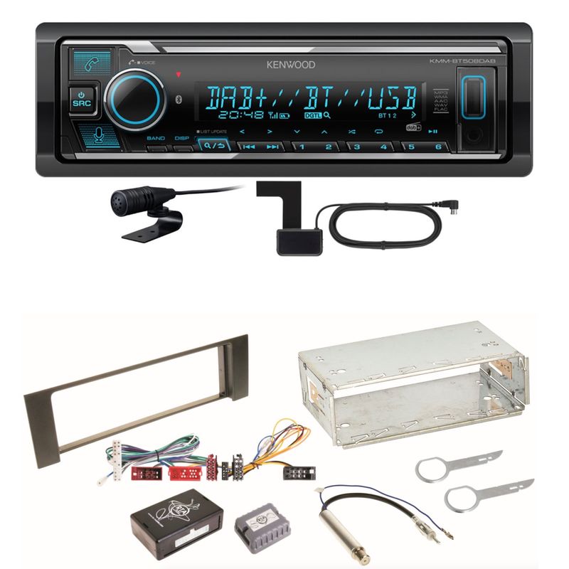 Kenwood KMM-BT508DAB Bluetooth DAB USB Digitalradio Einbauset für Audi A4 B6 B7