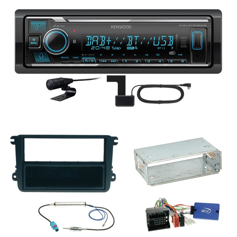 Kenwood KMM-BT508DAB Bluetooth DAB Einbauset für Seat Leon Alhambra Altea XL