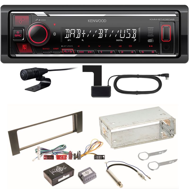 Kenwood KMM-BT408DAB Bluetooth DAB USB Digitalradio Einbauset für Audi A4 B6 B7
