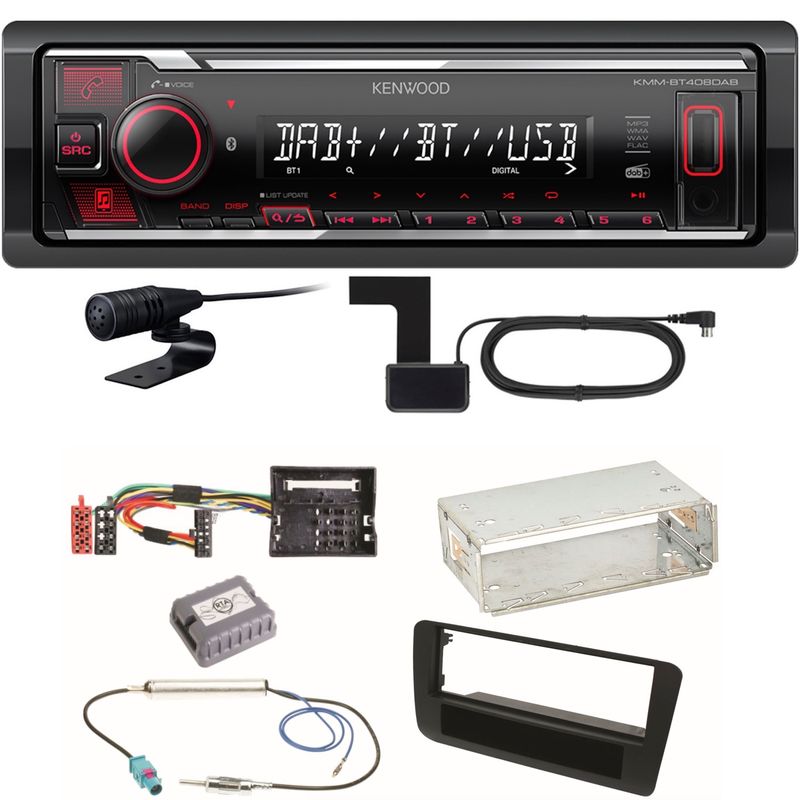 Kenwood KMM-BT408DAB Bluetooth Digitalradio USB Einbauset für Audi A1 8X