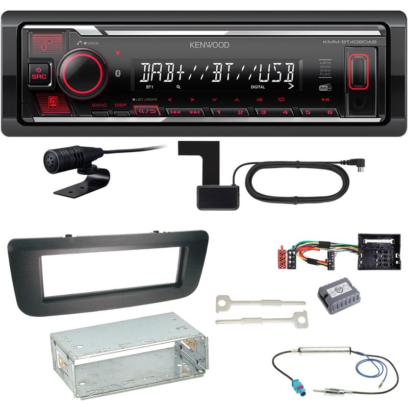 Kenwood KMM-BT408DAB Bluetooth Digitalradio Einbauset für Skoda Fabia 2 Roomster