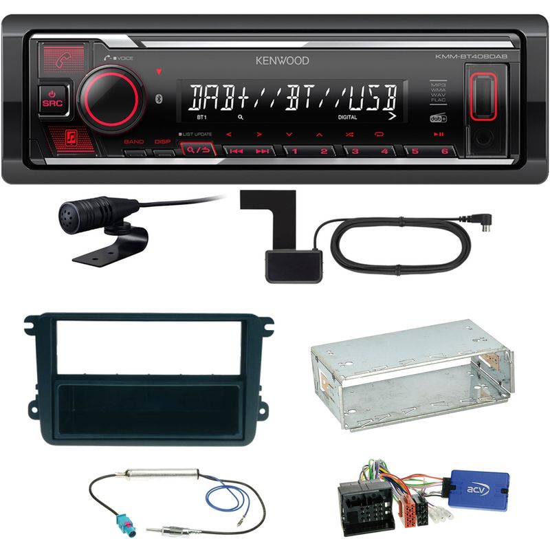 Kenwood KMM-BT408DAB Bluetooth DAB Einbauset für Seat Leon Alhambra Altea XL