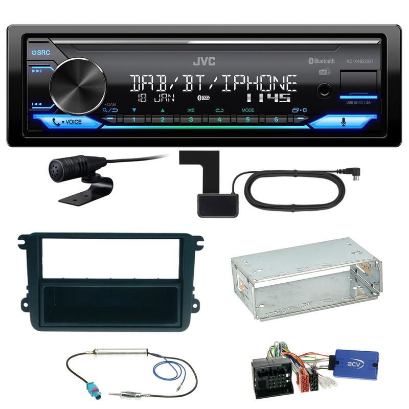 JVC KD-X482DBT Bluetooth DAB Einbauset für Seat Leon Alhambra Altea XL
