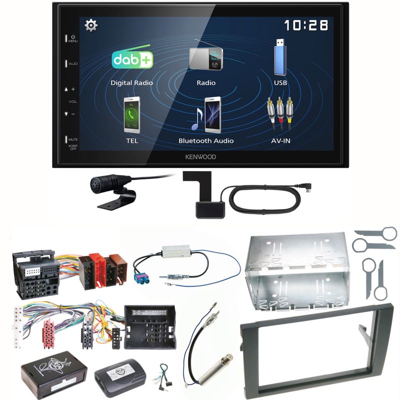 Kenwood DMX129DAB DAB+ Bluetooth USB Einbauset für Audi A4 B6 B7 Seat Exeo Kenwood DMX129DAB DAB+ Bluetooth USB Einbauset für Audi A4 B6 B7 Seat Exeo