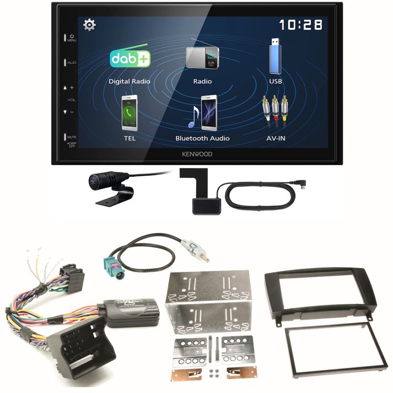 Kenwood DMX129DAB DAB+ Bluetooth USB Einbauset für Mercedes CLK W209 Facelift