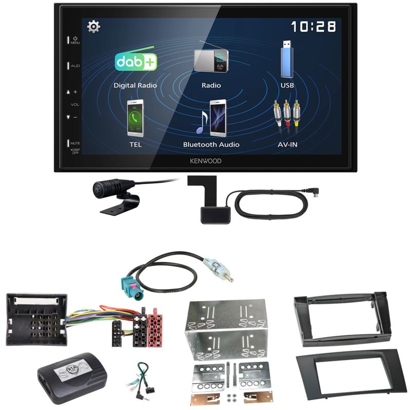 Kenwood DMX129DAB DAB+ Bluetooth USB Einbauset für Mercedes W211 CLS W219