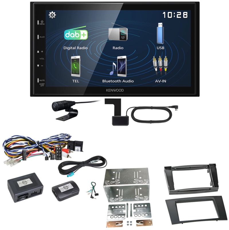 Kenwood DMX129DAB DAB+ Bluetooth USB Einbauset für Mercedes W211 CLS W219
