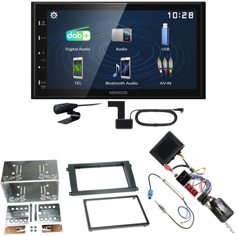 Kenwood DMX129DAB DAB+ Bluetooth USB Einbauset für Porsche Cayenne bis 2006