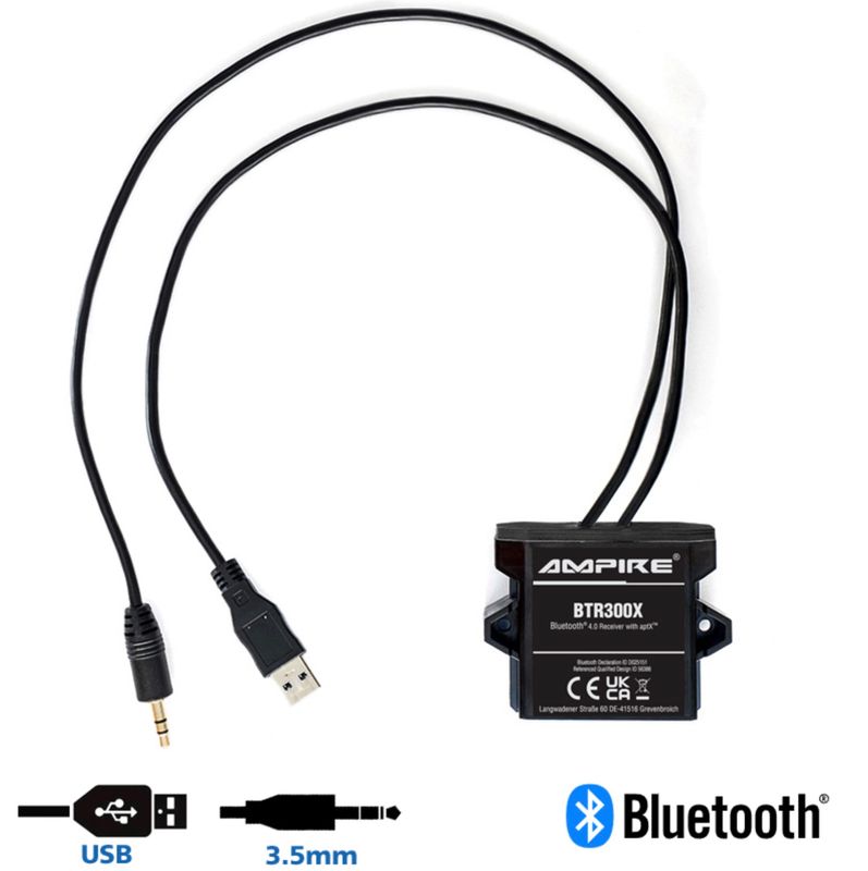 AMPIRE BTR300X Bluetooth Audio Empfänger mit 3,5 mm Klinkenstecker USB-A