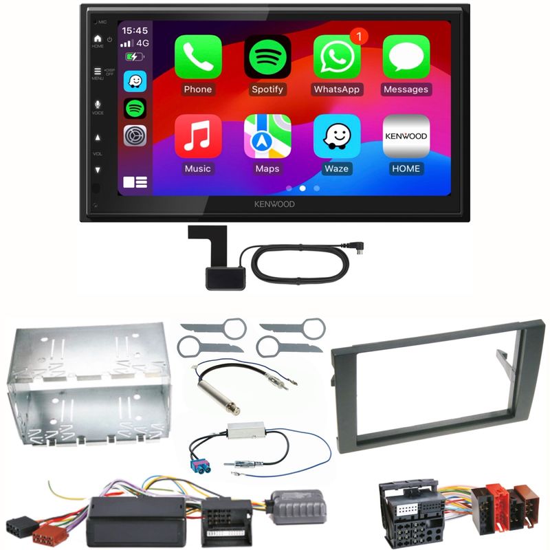 Kenwood DMX6523DABS Android Auto CarPlay Einbauset für Seat Exeo Audi A4 B6 B7