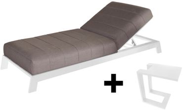 [Paket] SET Divano Outdoor Liege BITE Lounger SUNBRELLA, weiss-taupe inkl. Beistelltisch
