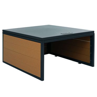 Mähroboter-Garage mit Deckel HWC-L45, WPC Metall 70x60x35cm, Eiche-Optik