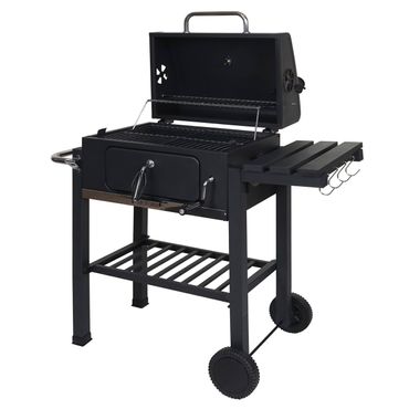 Grillwagen HWC-K93, BBQ Gartengrill mit Deckel Ablagen, Stahl, 110x100x51cm schwarz