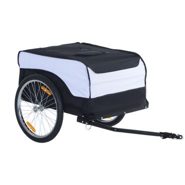 Fahrradanhänger Lastenanhänger Belastbarkeit max. 40 kg Transportanhänger Handwagen Lasten-Fahrradanhänger Weiss+Schwarz Stahl Oxford 140 x 77 x 65 cm