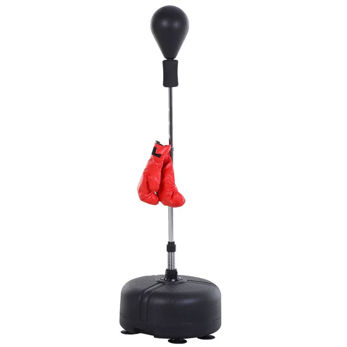Höhenverstellbarer Punchingball mit Standfuss und Boxhandschuhen