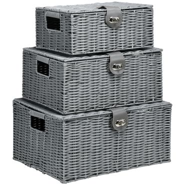 Aufbewahrungsbox mit Deckel und Schnallen 3er-Set 18L, 12L, 7L, Grau